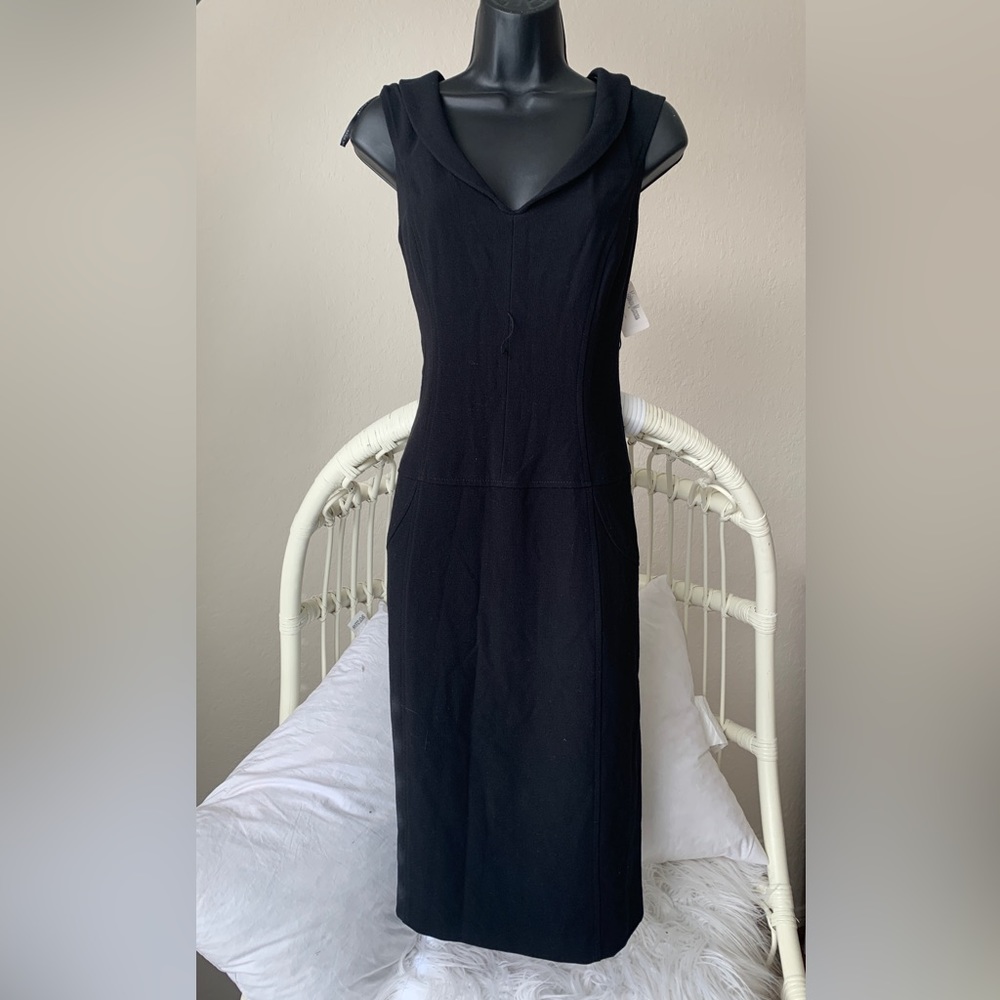 David Meister Classic Black Collar Dress Size 8 NWT